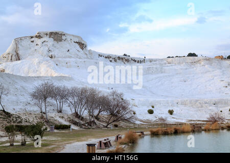 Pamukkale view from park wiht turquiose water Stock Photo