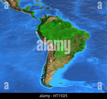 Detailed satellite view of the Earth and its landforms. South America map. Elements of this image furnished by NASA Stock Photo