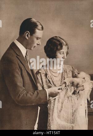 The Duke and Duchess of York at the christening of Princess Elizabeth', 1926. Artist: Unknown. Stock Photo