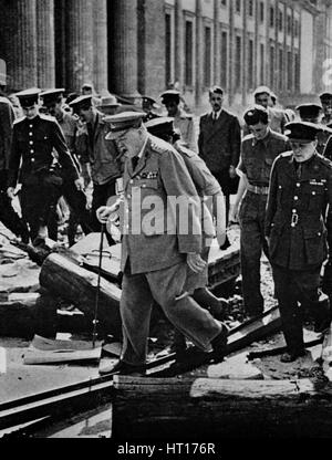 'Journey's end. Dunkirk to Berlin - an inevitable progress of retributive justice. Churchill inspect Stock Photo