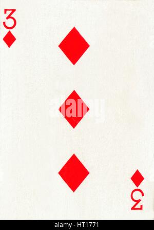 3 of Diamonds from a deck of Goodall & Son Ltd. playing cards, c1940. Artist: Unknown. Stock Photo