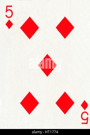 5 of Diamonds from a deck of Goodall & Son Ltd. playing cards, c1940. Artist: Unknown. Stock Photo