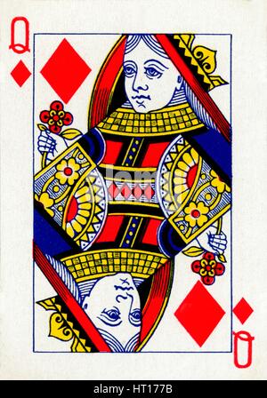 Queen of Diamonds from a deck of Goodall & Son Ltd. playing cards, c1940. Artist: Unknown. Stock Photo