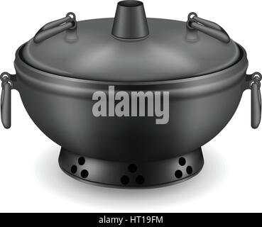 Japanese empty dish in realistic style. Pan isolated on white background. Cooking vector illustration collection. Kitchen objects for your design Stock Vector