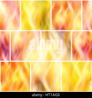 Fire Seamless Background, Solid Wall of Blazing Red, Orange and Yellow Flames. Tile Pattern for Your Design, Split into Separate Parts of Various Colo Stock Vector