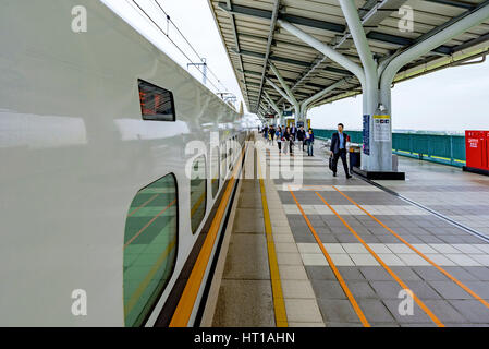 CHIAYI, TAIWAN - NOVEMBER 22: This is a high speed rail train departing from Chiayi for Zuoying station in Kaoshiung. These trains are a fast way for  Stock Photo