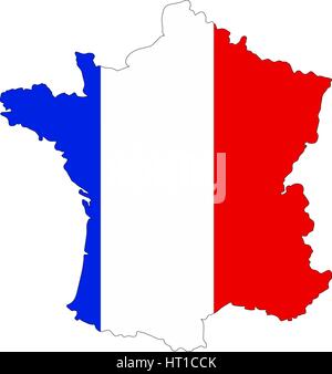 Map of France painted in national colors on a white background Stock Vector