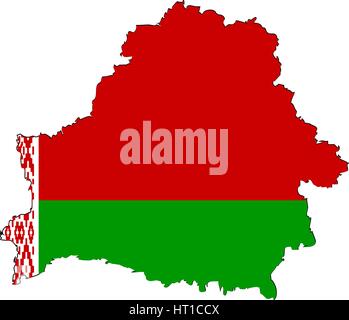 Highly detailed country silhouette with a flag - Belarus, on a white background Stock Vector