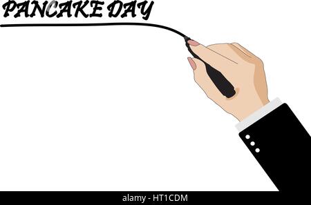 girl s hand writing on a white background pancake day Stock Vector