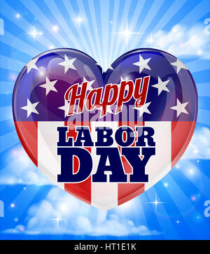 A Happy Labor Day background design with an American flag heart shape Stock Photo