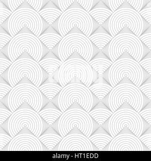 Seamless pattern. Light modern texture. Repeating geometrical shapes, semicircles, arcs, circular elements, circles, waves, zigzags. Monochrome. Backd Stock Vector