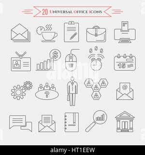 Set of universal office and organizational icons. Thin line style. Vector element of graphic design Stock Vector