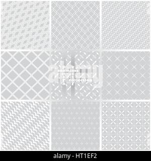 Seamless pattern. Set of nine stylish abstract backgrounds. Original textures with regularly repeating geometrical shapes. Vector element of graphic d Stock Vector