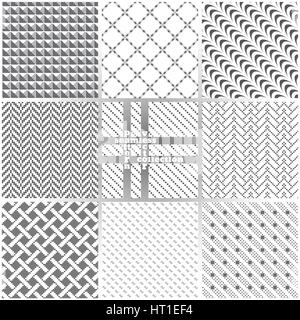 Seamless pattern. Set of nine stylish abstract backgrounds. Original textures with regularly repeating geometrical shapes. Vector element of graphic d Stock Vector