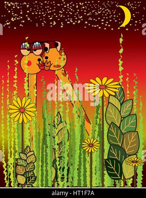 Giraffes in savannah Stock Vector