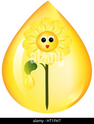 Sunflower with drops of sunflower oil. Stock Vector