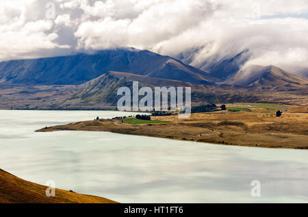 View of Lake Tekapo from Mount John - South Island, New Zealand Stock Photo