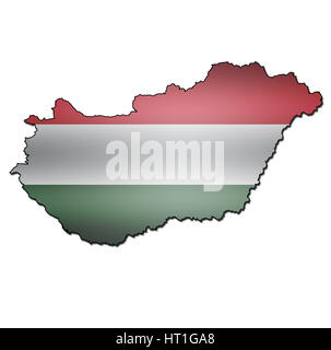 map with flag of hungary with national borders Stock Photo - Alamy
