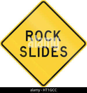 Road sign used in the US state of Texas - Rock slides. Stock Photo