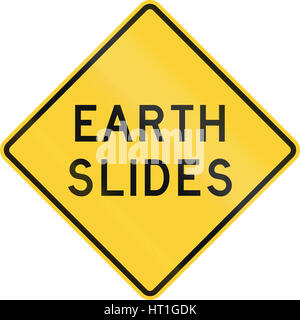 Road sign used in the US state of Texas - Earth slides. Stock Photo