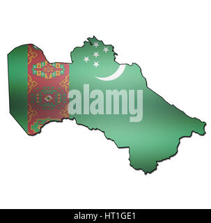 map with flag of turkmenistan with national borders Stock Photo