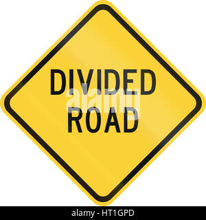 Road sign used in the US state of Texas - Divided road. Stock Photo