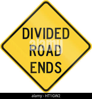 Road sign used in the US state of Texas - Divided road ends. Stock Photo