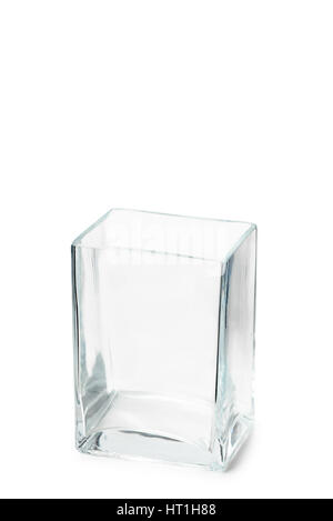 An empty Parallelepipedic transparent crystal vase isolated on white background Stock Photo