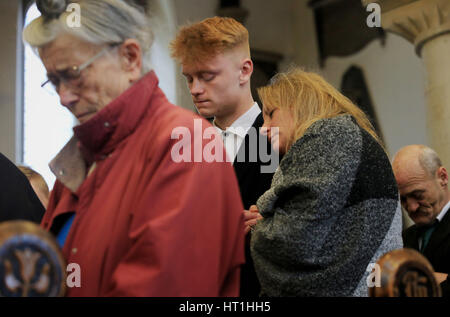 Family and friends of those who died in the Zeebrugge ferry disaster, during a service at St Mary's Church in Dover, Kent, marking the 30th anniversary of the disaster. Stock Photo