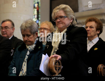 Family and friends of those who died in the Zeebrugge ferry disaster, during a service at St Mary's Church in Dover, Kent, marking the 30th anniversary of the disaster. Stock Photo