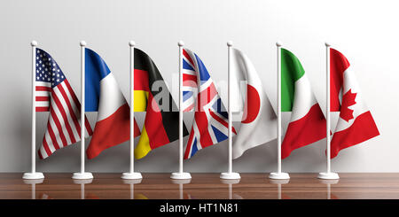 G7 - G8 miniature flags on white background. 3d illustration Stock Photo