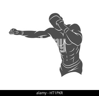 Silhouette mixed martial arts fighter on a white background. Photo illustration. Stock Photo