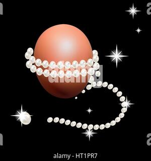 Precious string of pearls around Easter eggs. Holiday decorations for Easter. Closeup. Stock Vector