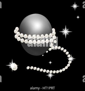 Precious string of pearls around Easter eggs. Holiday decorations for Easter. Closeup. Stock Vector