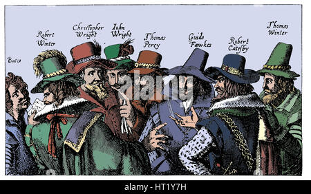 Guy Fawkes and the Gunpowder Plotters, 1605. Artist: Unknown Stock Photo