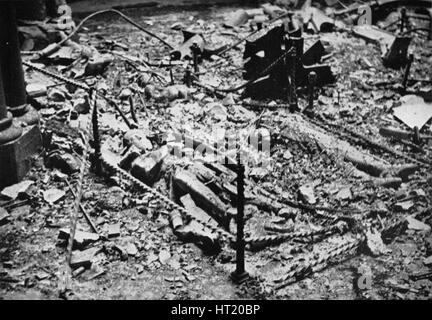 'Two of the effigies of the Knights in the round of the Temple Church, gutted by fire, 1941'. Artist: Unknown. Stock Photo