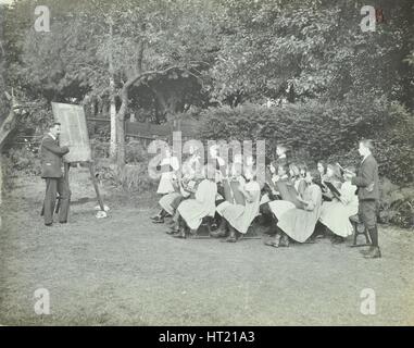 Arithmetic lesson in the garden, Birley House Open Air School, London, 1908. Artist: Unknown. Stock Photo