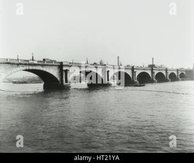 Old Waterloo Bridge and the South Bank, London, 1895. Artist: Unknown. Stock Photo