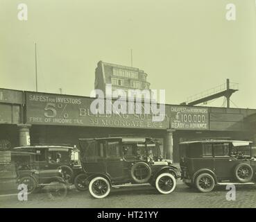 Cars parked outside London Bridge Station, 1931. Artist: Unknown. Stock Photo