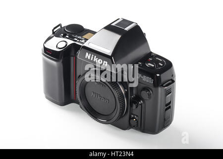 BANGKOK, THAILAND - SEPTEMBER 30, 2014: Nikon F-801s camera body, Film camera made by Nikon. Stock Photo