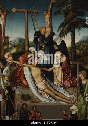 The Lamentation over Christ with Saints Wolfgang and Helena, c. 1525. Artist: Cranach, Lucas, the Elder (1472-1553) Stock Photo