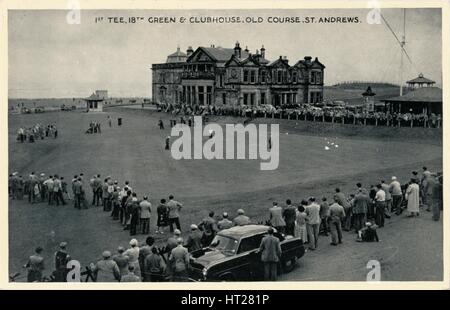 '1st Tee, 18th Green & Clubhouse, Old Course, St. Andrews', c1955. Artist: Unknown. Stock Photo