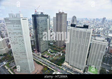 TOKYO, JAPAN - NOVEMBER 02, 2014: Cityscape of Tokyo, the view from free observator of Tokyo Metroplitan Government building at 45th floor. Stock Photo