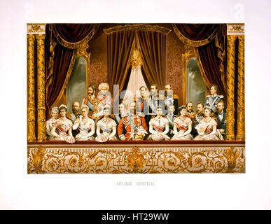 The group portrait at the Bolshoi Theater. Coronation of Empreror Alexander III and Empress Maria Fy Artist: Alexandrovsky, Stepan Fyodorovich (1843-1 Stock Photo