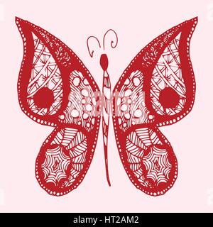 Hand drawn sketch style Butterfly. Retro hand-drawn vector illustration. Doodle and zentangle art. Stock Vector