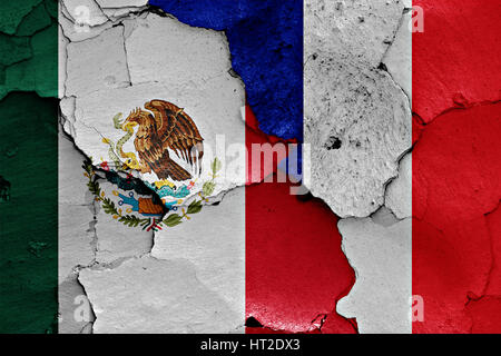 flags of Mexico and France painted on cracked wall Stock Photo - Alamy