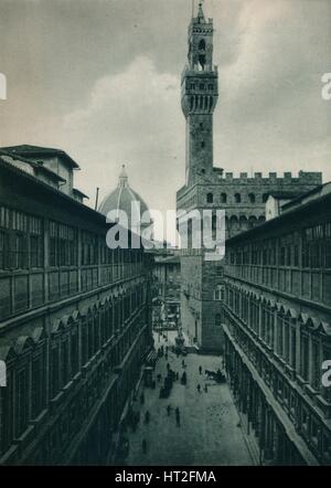 The Palazzo Vecchio from the Uffizi Gallery, Florence, Italy, 1927. Artist: Eugen Poppel. Stock Photo