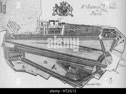 Plan of St James's Palace and Park in the time of Charles II, c1700 (1878). Artist: Unknown. Stock Photo
