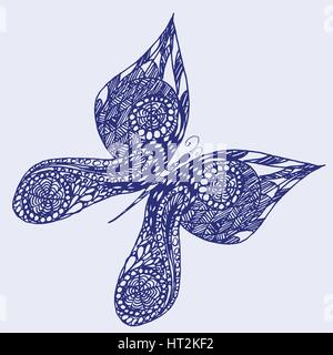 Hand drawn sketch style Butterfly. Retro hand-drawn vector illustration. Doodle and zentangle art. Stock Vector