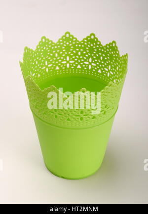 Empty plastic flowerpot isolated on white background Stock Photo